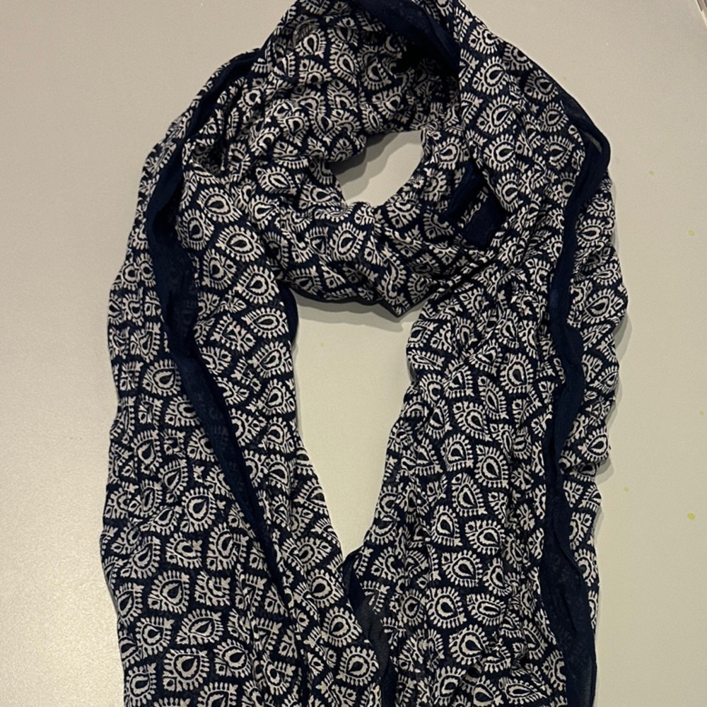 J. Crew Navy and White Patterned Scarf